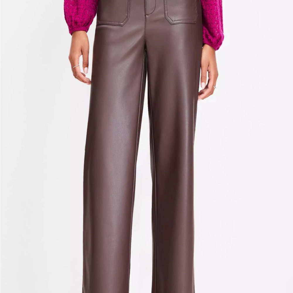 Faux Leather - Women's Brown Wide-Leg Pants
